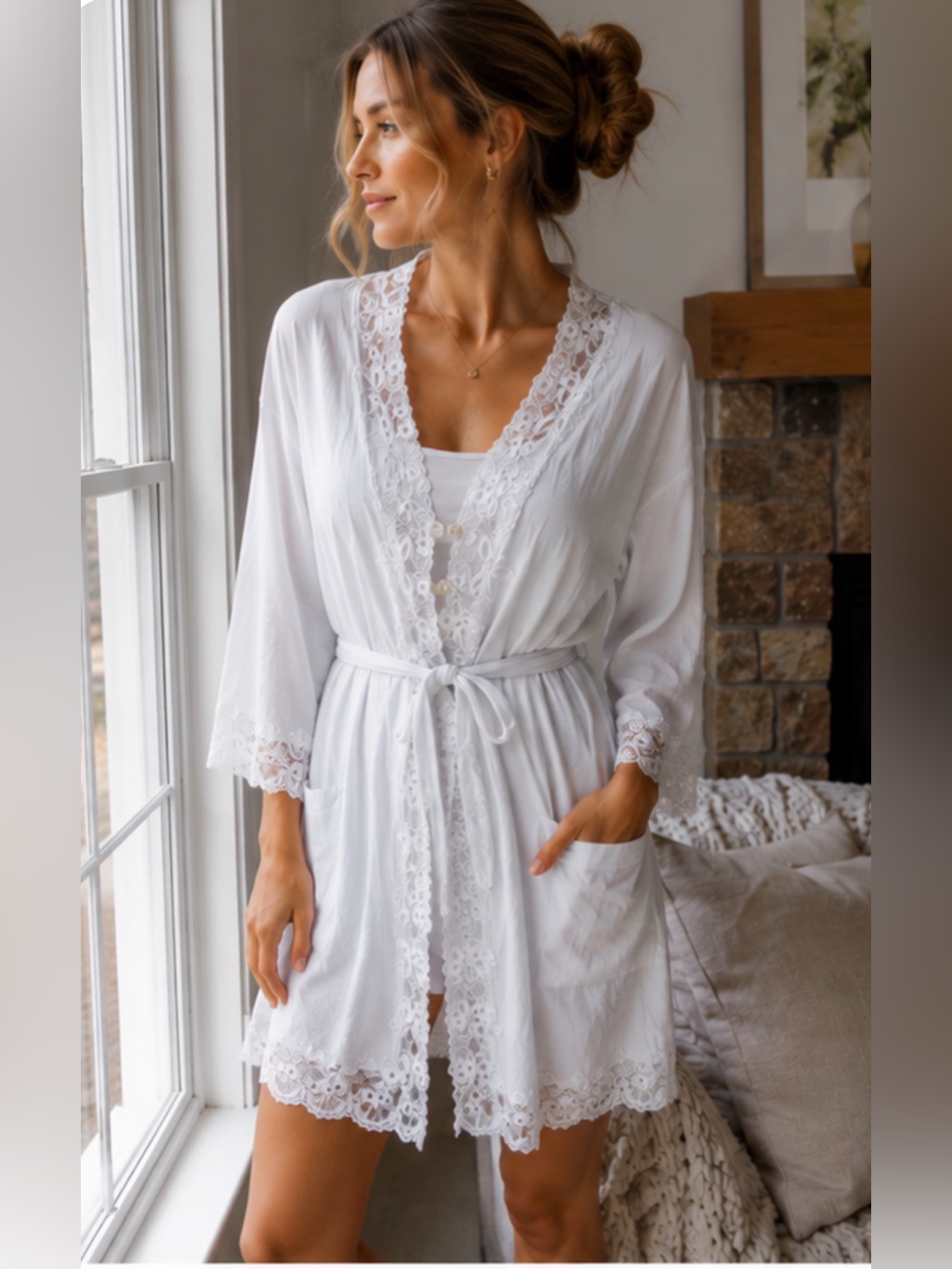 Vintage Maria Scotto Light Blue Cotton/Modal Lace Embroidered Robe Xl
